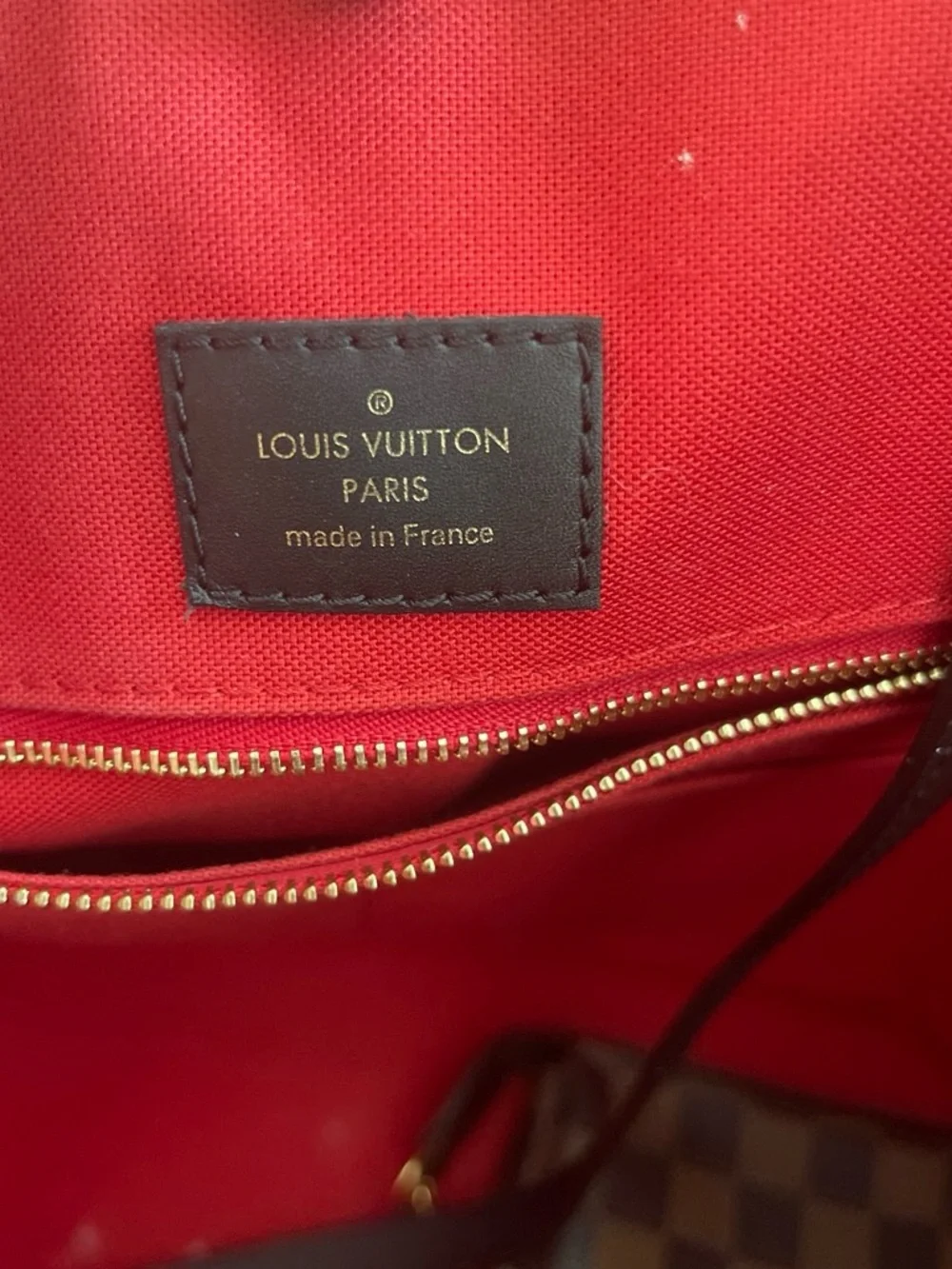Louis Vuitton Brown Damier Ebene Tote with Red Interior